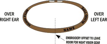 HELMET BAND WITH OFFSET FRONT NAME AND TWO SIDE ENTRIES IN BLACK